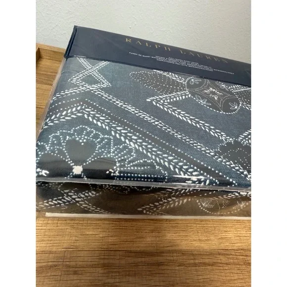 Ralph Lauren Home Francois Full Queen Duvet Cover Navy Blue 100% Cotton New - Picture 5 of 10